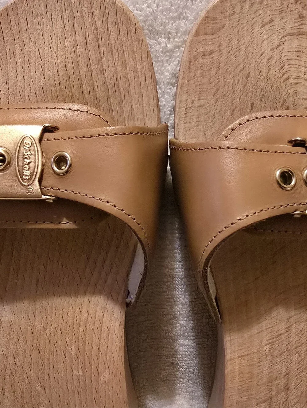 Dr. Scholl’s Original VTG Pescura Tan Wood Slide Sandals Made In Italy Size 7